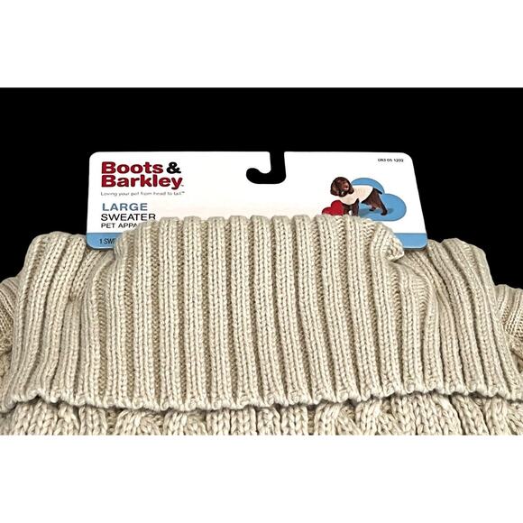 NEW Puppy Dog PET SWEATER & HAT OUTFIT Set LG Cream Knit Boots Barkley to 80lb - Picture 3 of 11